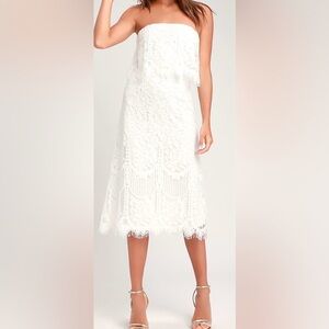 Lulu's Delia White Lace Strapless Midi Dress Women’s size M
